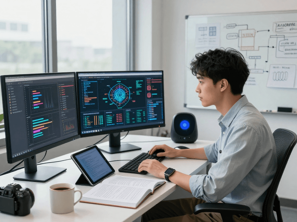 Data scientist analyzing AI algorithms in a modern workspace highlighting the concept of Juicy ai.