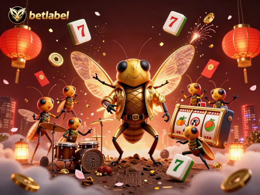 Experience vibrant gameplay on betlabel with a 3D cartoon cicada rock star and exciting casino elements.