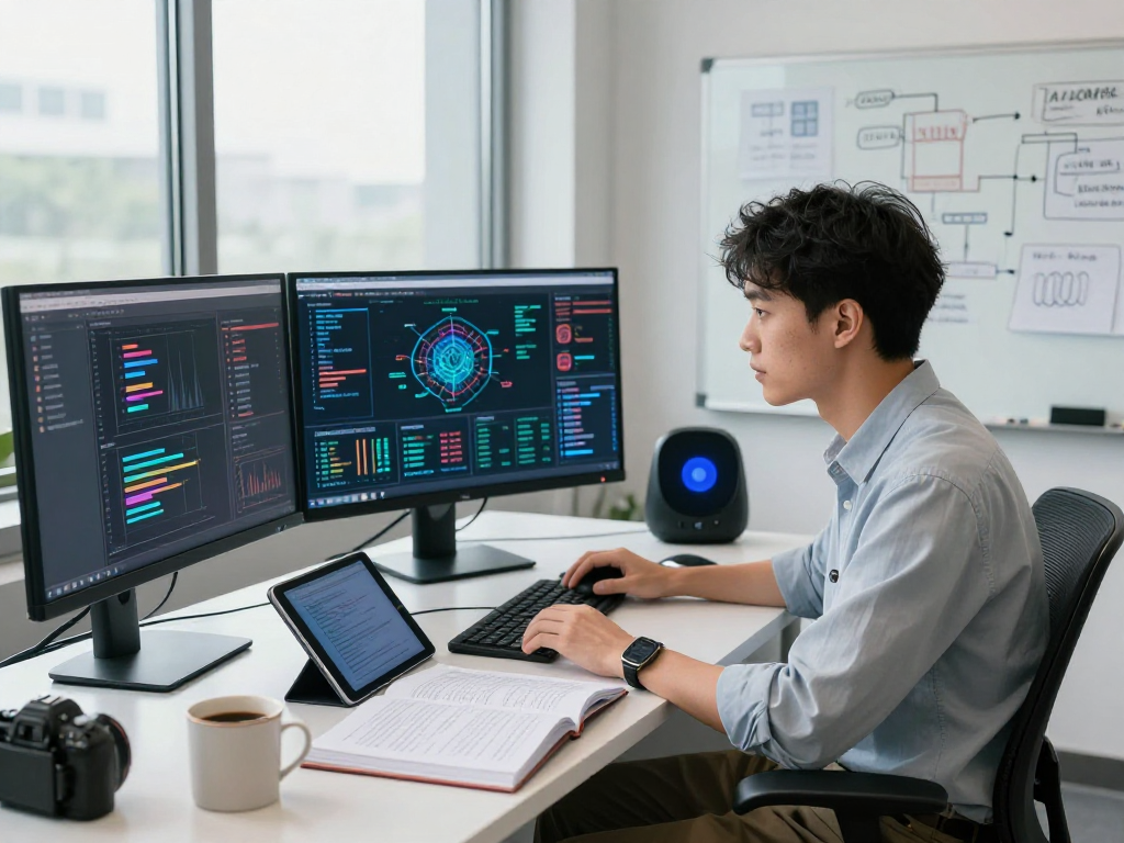 Data scientist analyzing AI algorithms in a modern workspace highlighting the concept of Juicy ai.