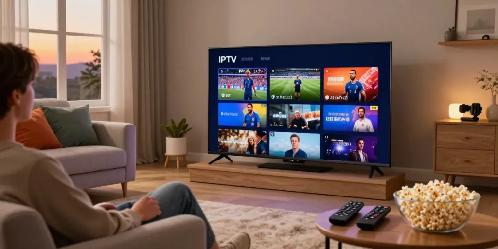 Enjoy seamless streaming from top IPTV channels in a cozy home setting with test iptv on display.